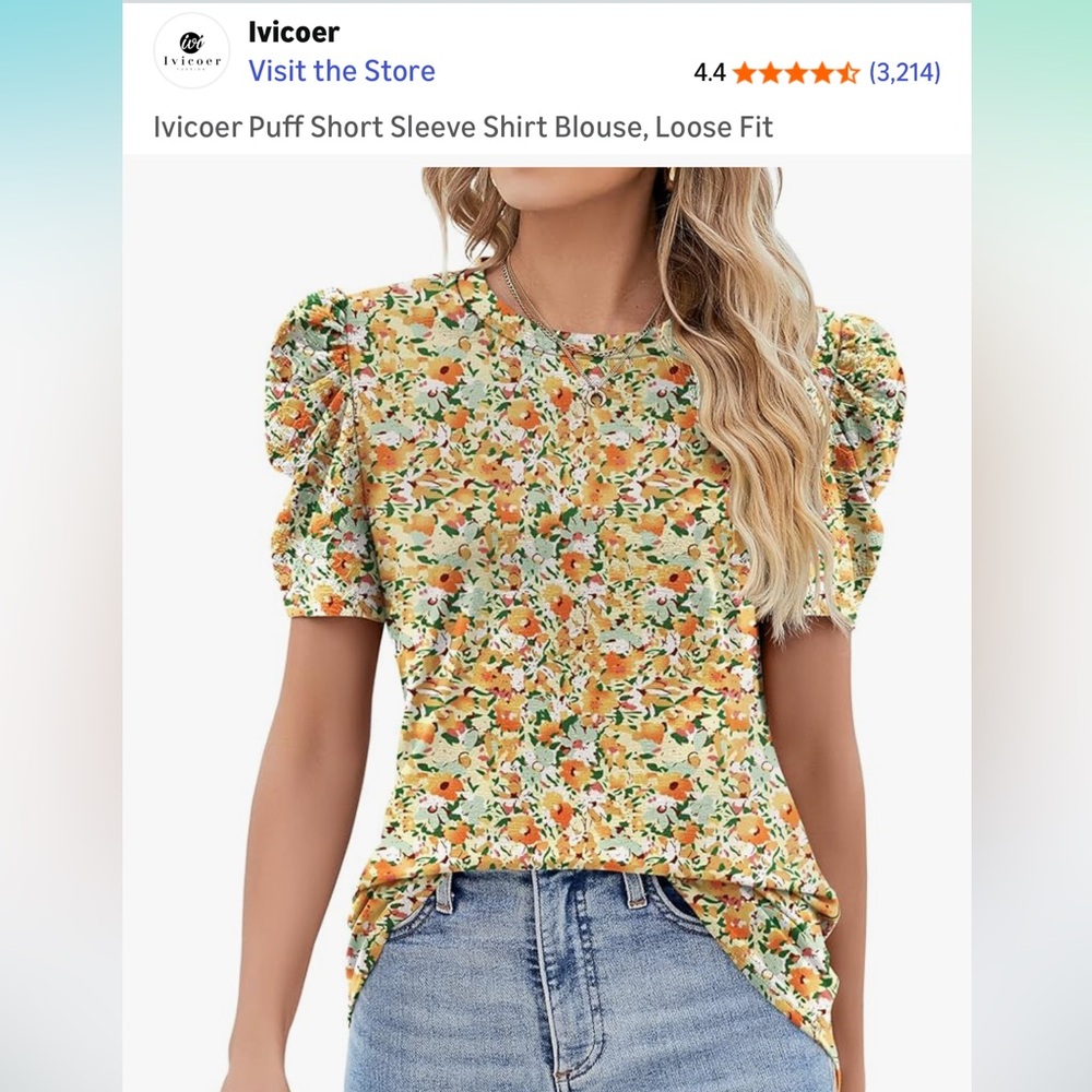 Ivicoer Puff Short Sleeve Shirt Blouse, Loose Fit